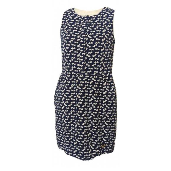 J. CREW Navy Blue White Heart Print Tank Top Button Mini Knee Length Dress 4 - Picture 8 of 8
